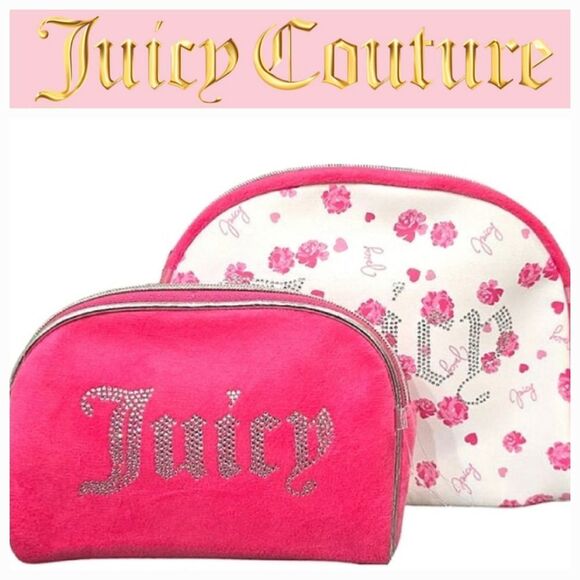 Juicy Couture Signatute Logo Floeal/Velour Cosmetic Bag Set - Picture 1 of 8